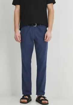Medicine pantaloni din in barbati, culoarea albastru marin, drept imagine
