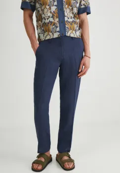 Medicine pantaloni din in barbati, culoarea albastru marin, drept imagine