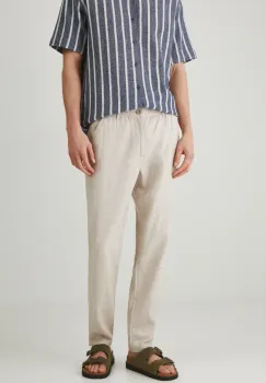 Medicine pantaloni din in barbati, culoarea bej, drept imagine