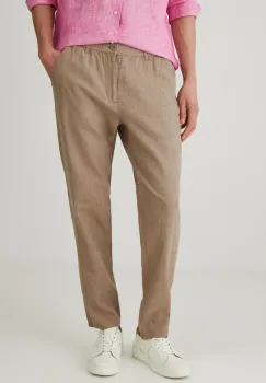 Medicine pantaloni din in barbati, culoarea bej, drept imagine