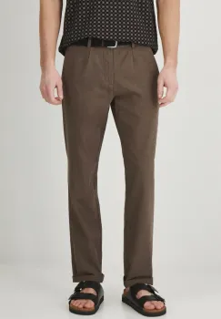 Medicine pantaloni din in barbati, culoarea maro, drept imagine