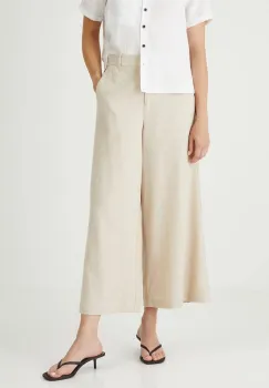 Medicine pantaloni din in culoarea bej, fason culottes, high waist imagine