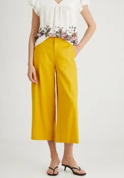 Medicine pantaloni din in culoarea galben, fason culottes, medium waist imagine