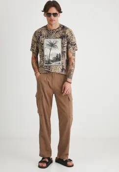 Medicine pantaloni din in culoarea maro, drept imagine