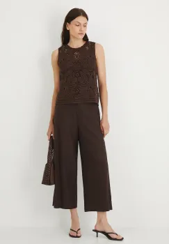 Medicine pantaloni din in culoarea maro, fason culottes, high waist imagine