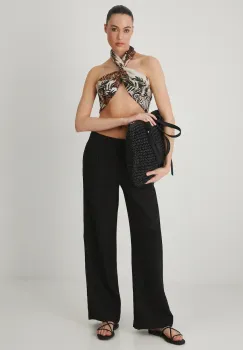 Medicine pantaloni din in culoarea negru, lat, medium waist imagine