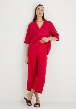 Medicine pantaloni din in culoarea rosu, fason culottes, medium waist imagine