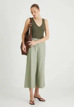 Medicine pantaloni din in culoarea verde, fason culottes, high waist imagine