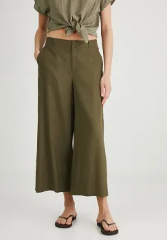 Medicine pantaloni din in culoarea verde, fason culottes, medium waist imagine