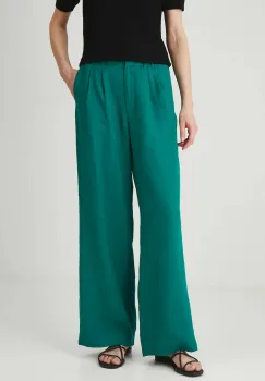 Medicine pantaloni din in culoarea verde, lat, medium waist imagine