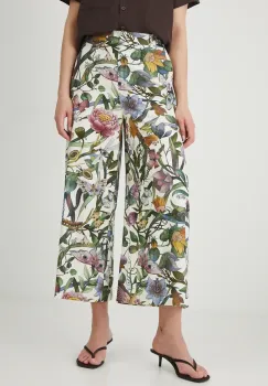 Medicine pantaloni din in femei, culoarea bej, fason culottes, high waist imagine