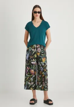 Medicine pantaloni din in femei, culoarea negru, fason culottes, high waist imagine