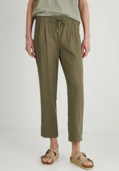 Medicine pantaloni din in femei, culoarea verde, fason chinos, medium waist imagine