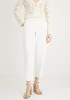 Medicine pantaloni femei, culoarea alb, lat, high waist imagine