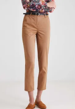 Medicine pantaloni femei, culoarea bej, fason chinos, medium waist imagine