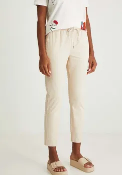 Medicine pantaloni femei, culoarea bej, fason chinos, medium waist imagine