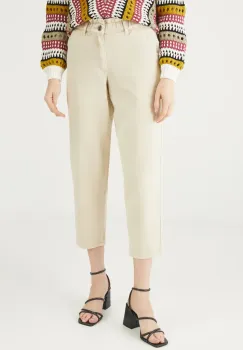 Medicine pantaloni femei, culoarea bej, lat, high waist imagine