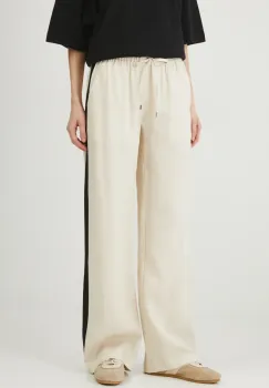 Medicine pantaloni femei, culoarea bej, lat, high waist imagine