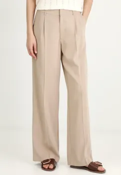 Medicine pantaloni femei, culoarea bej, lat, high waist imagine