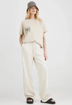 Medicine pantaloni femei, culoarea bej, lat, high waist imagine