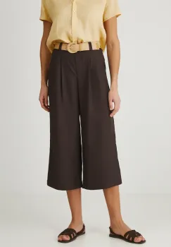Medicine pantaloni femei, culoarea maro, lat, high waist imagine