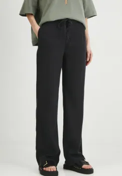 Medicine pantaloni femei, culoarea negru, lat, high waist imagine