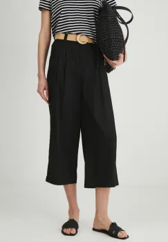 Medicine pantaloni femei, culoarea negru, lat, high waist imagine
