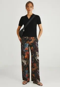 Medicine pantaloni femei, culoarea negru, lat, high waist imagine