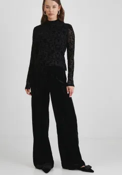 Medicine pantaloni femei, culoarea negru, lat, high waist imagine