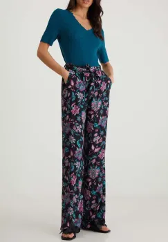 Medicine pantaloni femei, culoarea negru, lat, medium waist imagine