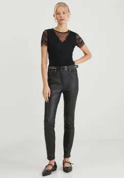 Medicine pantaloni femei, culoarea negru, mulata, high waist imagine