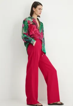 Medicine pantaloni femei, culoarea rosu, lat, high waist imagine
