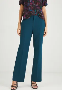 Medicine pantaloni femei, culoarea turcoaz, lat, medium waist imagine