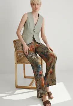 Medicine pantaloni femei, culoarea verde, lat, high waist imagine
