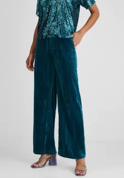 Medicine pantaloni femei, culoarea verde, lat, high waist imagine