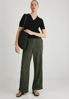 Medicine pantaloni femei, culoarea verde, lat, high waist imagine