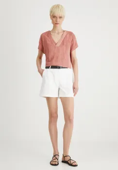 Medicine pantaloni scurti culoarea alb, neted, medium waist imagine
