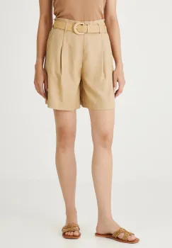 Medicine pantaloni scurti culoarea bej, neted, high waist imagine