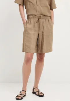 Medicine pantaloni scurti culoarea bej, uni, high waist imagine