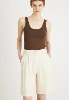 Medicine pantaloni scurti culoarea bej, uni, high waist imagine