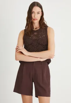 Medicine pantaloni scurti culoarea maro, high waist imagine
