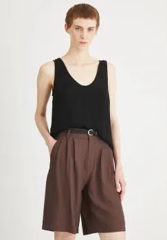 Medicine pantaloni scurti culoarea maro, uni, high waist imagine