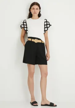 Medicine pantaloni scurti culoarea negru, neted, high waist imagine