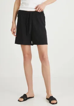 Medicine pantaloni scurti culoarea negru, neted, medium waist imagine