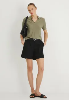 Medicine pantaloni scurti culoarea negru, neted, medium waist imagine