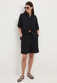 Medicine pantaloni scurti culoarea negru, uni, high waist imagine