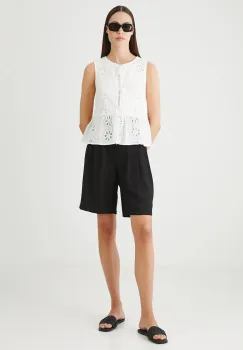 Medicine pantaloni scurti culoarea negru, uni, high waist imagine