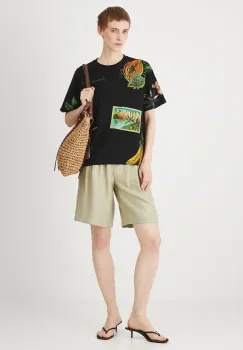 Medicine pantaloni scurti culoarea verde, uni, high waist imagine