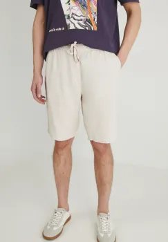 Medicine pantaloni scurti din amestec de in barbati, culoarea bej, melanj imagine