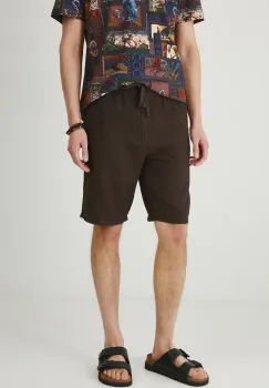 Medicine pantaloni scurti din amestec de in barbati, culoarea maro, melanj imagine